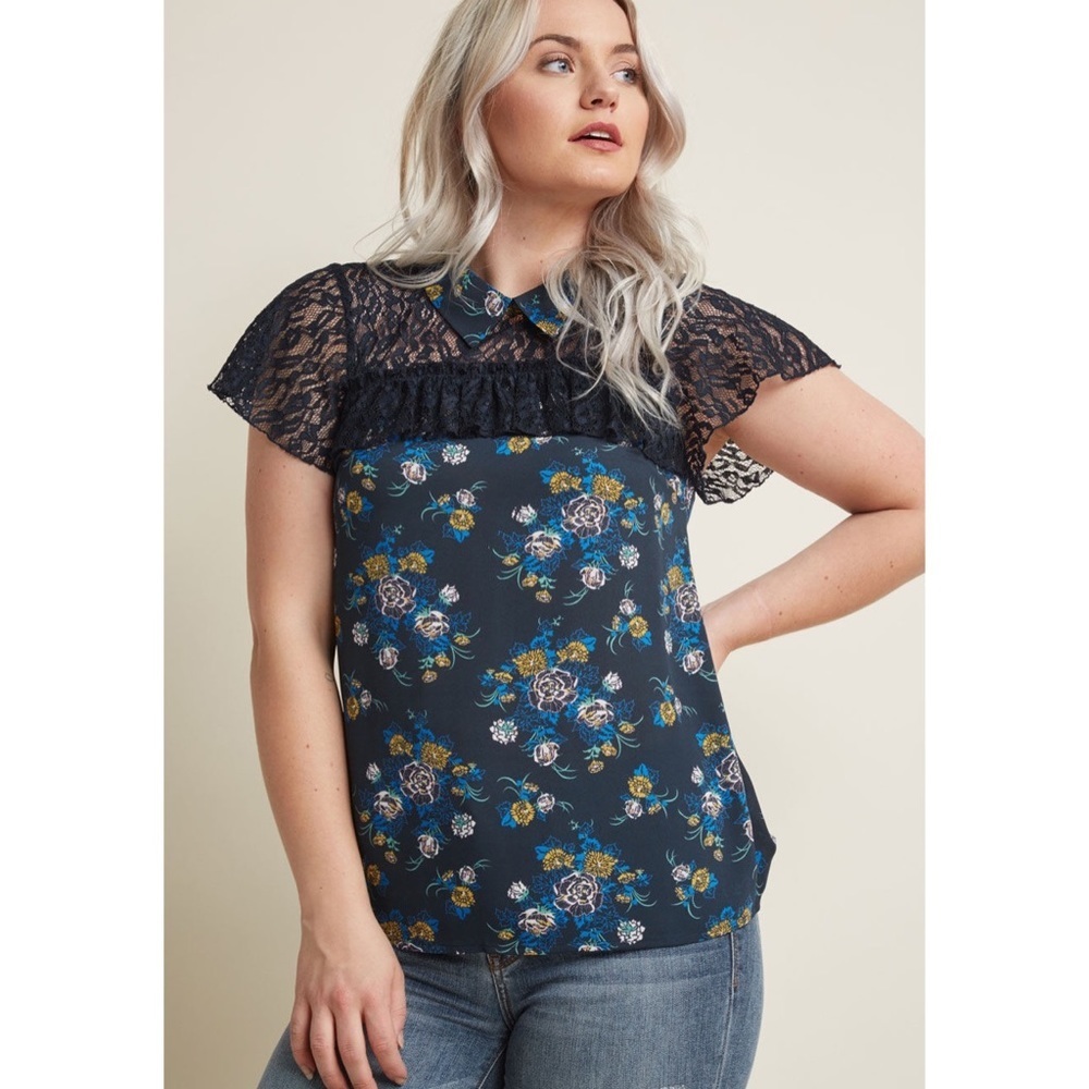 ModCloth Collared Top With Lace Shoulders